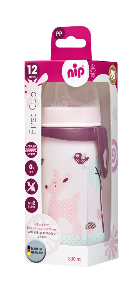 NIP Dětská lahev s náustkem First Cup 330ml - 12m+
