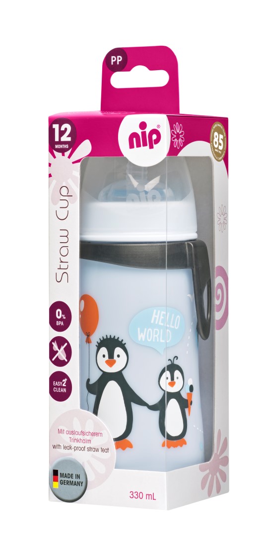 NIP Dětská lahev s brčkem Straw Cup 330ml - 12m+