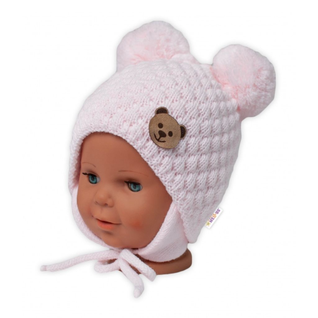 Baby Nellys Dívčí pletená čepice Teddy Bear - vel.38-42