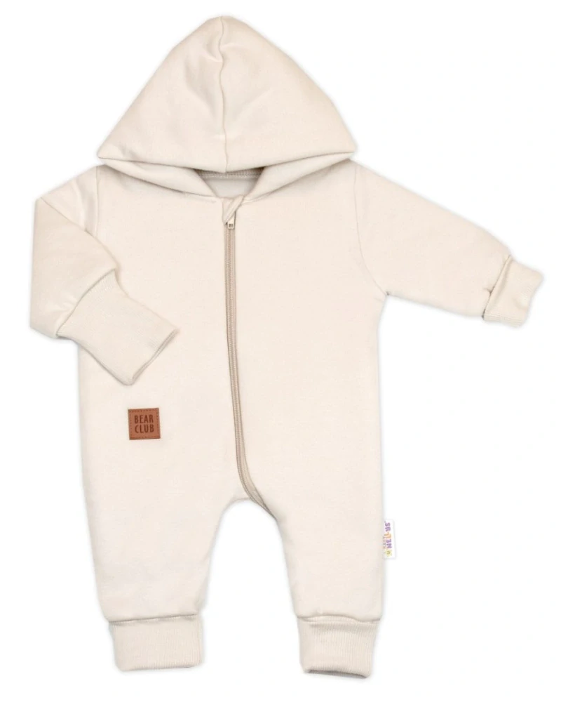Baby Nellys Bavlněný oteplený overálek s kapucí Nature - vel.56